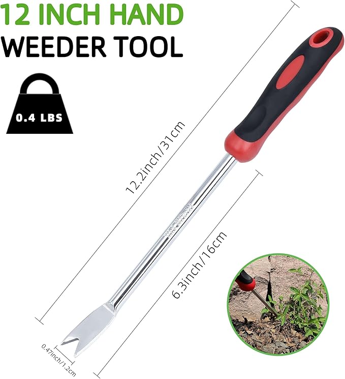 Weed Puller Tool, Dandelion Weeder Puller Tool with Soft Handle, Two-Pronged Fork Weed Remover Tool for Easy Weed Removal, Stainless Steel Garden Weeder Tool for Lawn Farmland Gardening Tools