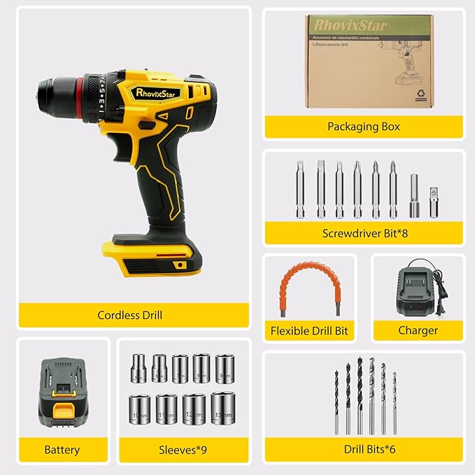 20V MAX Cordless Drill, Power Tool Combo Kit with 1x Battery and Charger, 23pcs Drill Bits, Variable Speed, for DIY/Wood/Wall/Metal/Home Repair