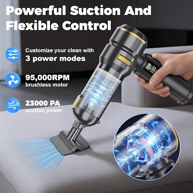 Portable Cordless Handheld Vacuum Cleaner for Car,Smart Display,Dual-Mode:Suction & Blowing,3-Stage Suction Power,One-Touch Dust Emptying,LED lighting,Mini Hand Vacuums for Car,Home,Office,Pet Hair