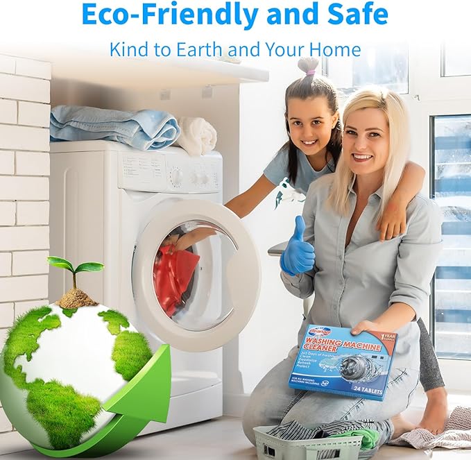 Washing Machine Cleaner Tablets - 24 Pack for Year-Round Deep Clean of Washer Machine, Suitable for HE, Top Load & Front Load Washer Cleaner, Grime & Build-Up, Septic Safe,Eco-Friendly