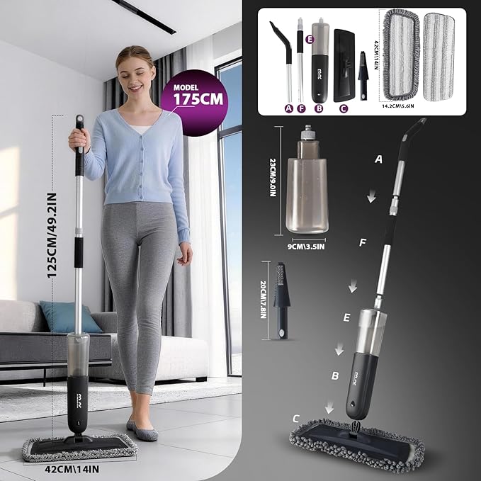 Electric Spray Mop Floor Cleaner with 2 Mopping Pads 700ml Bottle & Scraper 360° Swivel Head Lightweight Cordless Wet Dry Cleaner for Hardwood Floor Cleaning Laminate Tile Wood Vinyl & All Hard Floors