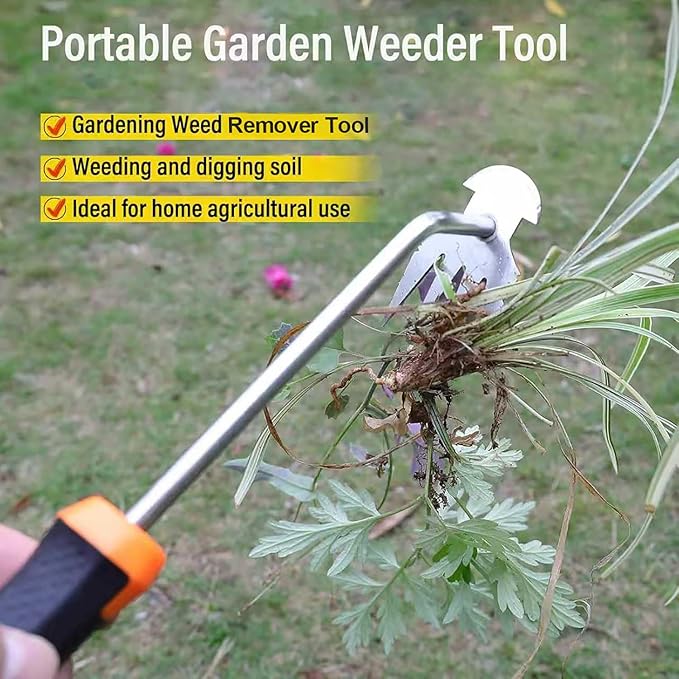 Weed Remover Tool,Garden Weed Tool, Portable Garden Weeding Tool for Vegetable Gardening Backyard Farm Planting & Weeding (Rubber Handle)