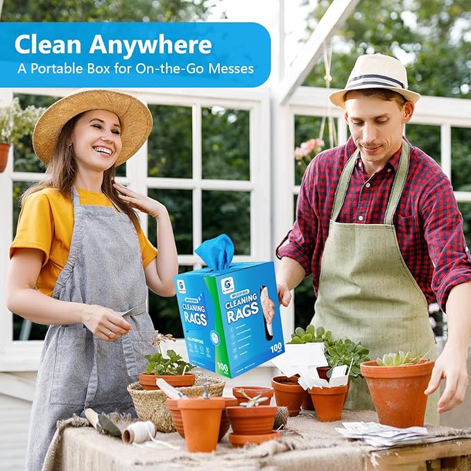 GLIMGLINT Shop Towel, 100 Pack Blue Microfiber Cleaning Cloth, Lint-Free, Ultra Absorbent Reusable Paper Towels for Home, Kitchen, Car, Garage or Shop, Cleaning Rags, 11" x 9"