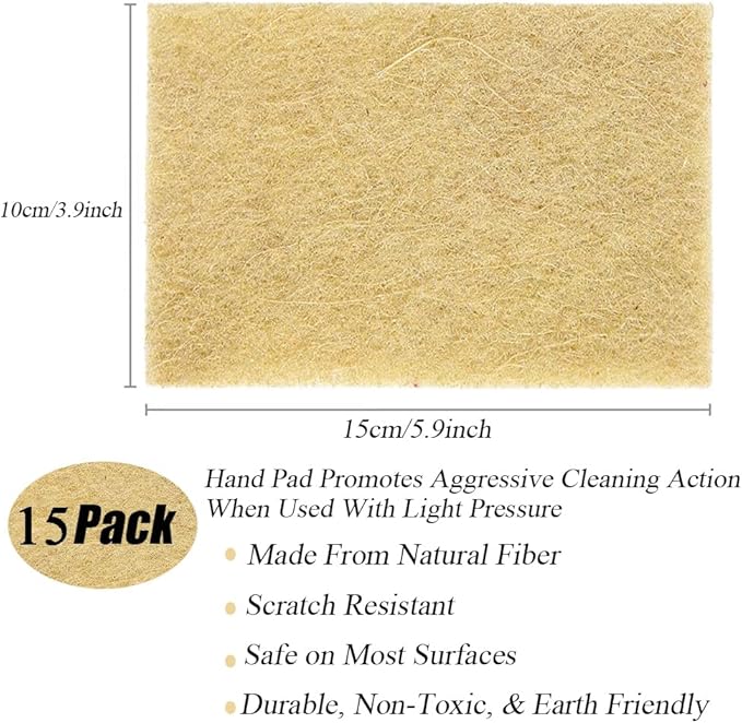 Natural Scouring Pads 15 Pack- Non-Scratch Sisal Cleaning Scrub Pads for Dishes, Eco-Friendly Coconut Fiber Kitchen Scrubbers for Pans and Pots, Compostable, Biodegradable