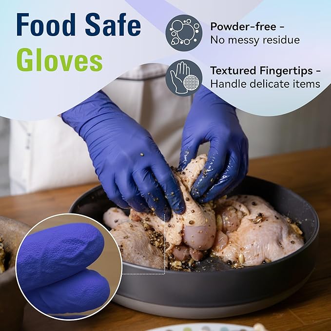 Disposable Nitrile Gloves, Food Safe, Latex-Free Powder-Free, Kitchen Rubber Gloves for Cooking and Cleaning