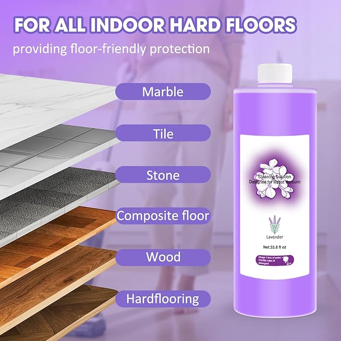 Lavender Scent Floor Cleaning Solution, 1L 33.8Fl Oz, Compatible with Ecovacs X1/X2/X5/X9/X11/T20/T30/T50/T80/N20/N30 Series and all other Robot Vacuum Cleaners, Deep Cleans, Residue-Free & Pet Safe
