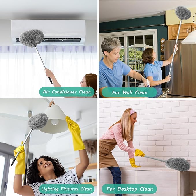 Ceiling Fan Cleaner Duster,Reusable Microfiber Ceiling Fan Blade Cleaner Duster with Extendable Long Handle Removable 13 to 48 in for Cleaning Bookshelves,Door,Window Top (Gray)