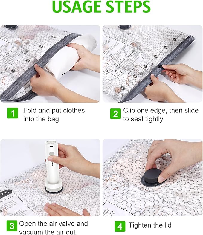 Travel Vacuum Storage Bags, Vacuum Seal Bags for Clothing with Rechargeable Air Pump, 6 Pack Combo Portable Space Saver Bags for Clothes, Luggage, Suitcase, Seasonal Storage, Travel