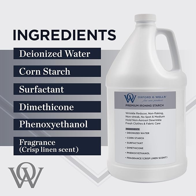 Oxford & Wells Premium Wrinkle Releaser Spray Starch - Ironing Spray, Original Scent, Non-Aerosol Fabric Care - Non-Flaking, Non-Streaking, Gentle on Fabrics - Wrinkle Spray for Clothes - 128 Ounce