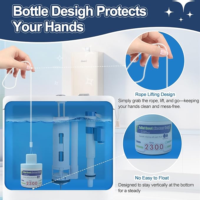 Toilet Bowl Cleaners, Blue Cleaner Tablets in Bottle, Deodorizes, Freshens Odors, Drops Into Toilet Tank, Long Lasting Slow Release, Septic tank safety - 3 packs