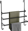 CANYAVE Over The Door Towel Rack, Extendable Triple Towel Storage Holder with Hooks, 24.02 Inches Towel Bar Hanger Towel Racks for Bathroom (Black)