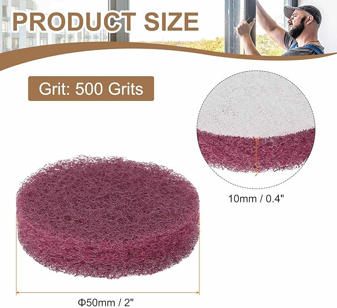 HARFINGTON 16pcs Scrubber Scouring Pads 500 Grits 2 Inch Drill Power Brush Hoop and Loop Surface Conditioning Disc Drill Scuffing Disc Scrub Pads for Home Kitchen Cleaning, Red