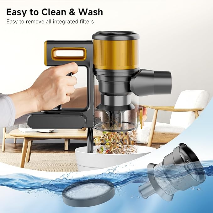 Cordless Vacuum Cleaner, 38Kpa Vacuum Cleaners for Home, 60Mins Lightweight Stick Vacuum with LED Display, Anti-Tangle & Wall Mount , 8 in 1 Lightweight Vacuum for Hard Floors Carpet Pet Hair, Gold