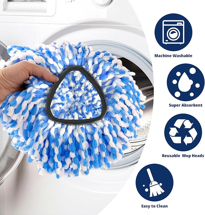 Mop Head Replacement, 3 Pack Spin Mop Refill Replace Head, Microfiber & Machine Washable