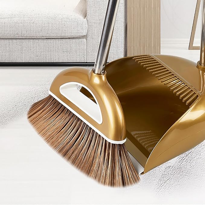 Broom and Dustpan Set, Broom and Dustpan Combo Set, Long Handle Broom with Dustpan Combo Set, Stand Up Broom and Dustpan for Home, Heavy Duty Broom for Kitchen Offices, LKSX585SIHM53TRUDTX