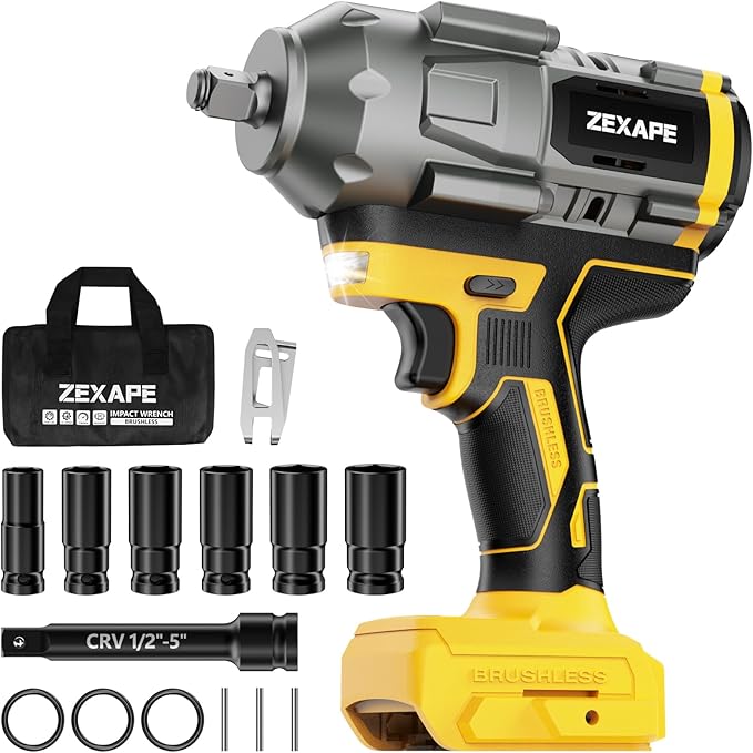 Cordless Impact Wrench 1/2 inch for Dewalt 20V Battery, Impact Wrench 1360N.m(950Ft-lbs) High Torque Brushless Electric Impact Gun, Power Impact Driver with 3-Mode Speed, LED Work Light(no battery)