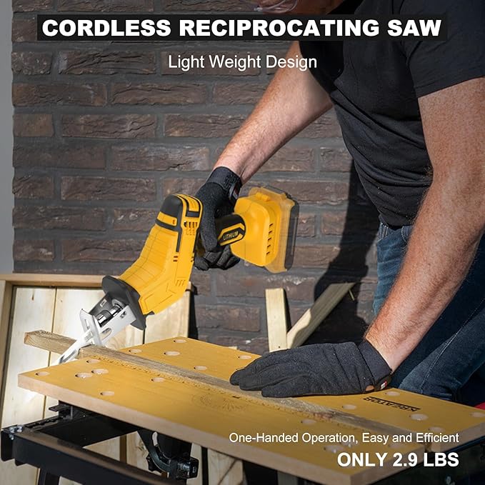 Cordless Reciprocating Saw for Dewalt 20V Battery, 150W Power Brush Reciprocating Saws, 0-3500 SPM Variable Speed, 4 Saw Blades Kit Cutting Tool for Wood Metal PVC (Battery Not Included)