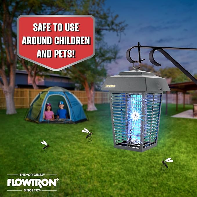Flowtron Bug Zapper, 1 Acre of Outdoor Coverage with Powerful 40W Bulb & 5600V Instant Killing Grid, Electric Insect, Fly & Mosquito Zapper, Made in The USA - Grey Color