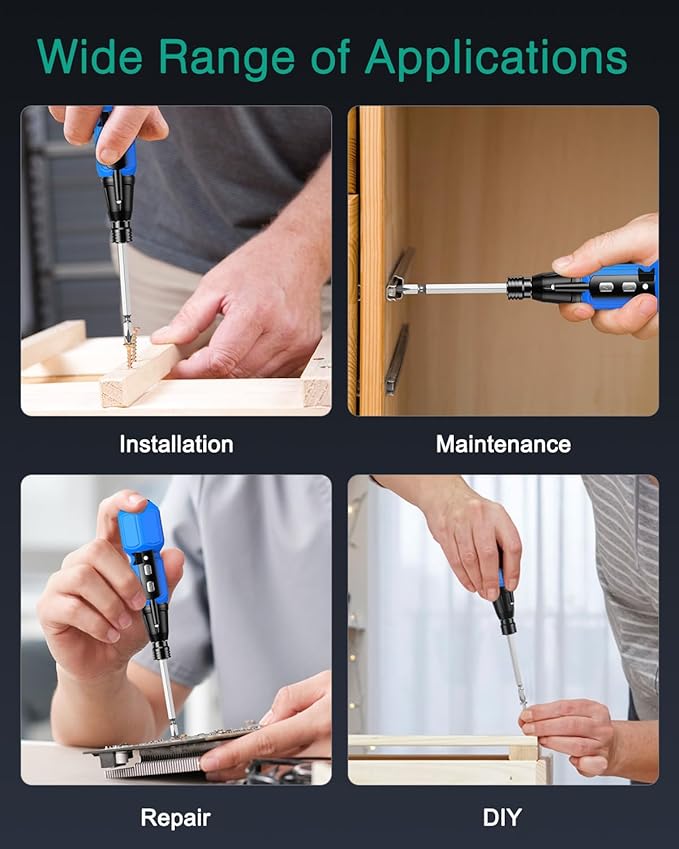 ORIA Electric Screwdriver, Cordless Electric Screwdriver, 12 in 1 Cordless Power Repair Tool Kits with 10 Bits and 1/4 inch Bit Holder, LED Lights, Charging Cable, for Phones,Toys, PC