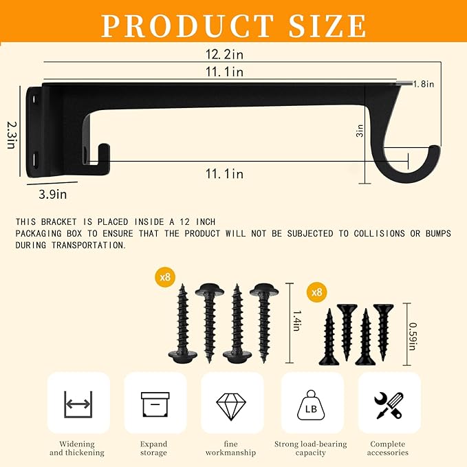 Closet Rod Support Bracket WYGWP Heavy Duty Closet Shelf Brackets Supports 200lbs,Sturdy Closet Shelves Wall Mounted for DIY Home and Closet Decor Black 2pack