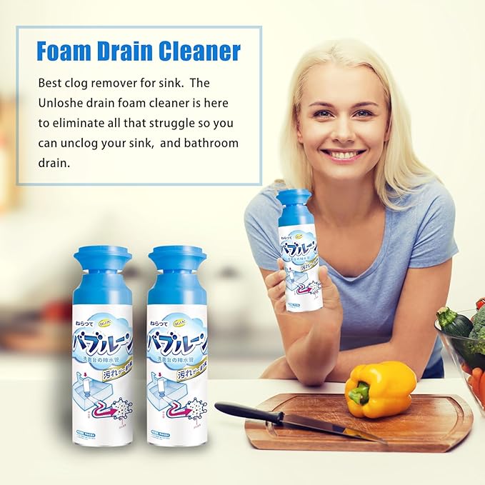Drain Foam Cleaner, Drain Cleaner Foam, Powerful Sink And Drain Cleaner Foam, Liquid Hair Drain Clog Remover For Kitchen Drain, Sinks, Tubs (2 PCS)