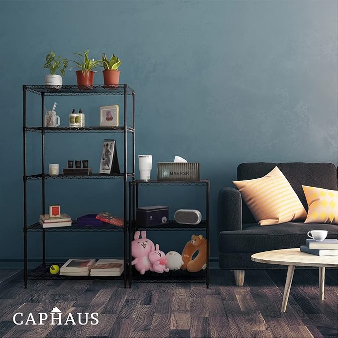 CAPHAUS 3/4/5-Tier Adjustable Height Wire Shelving Unit, Rack Shelving, Metal Steel Shelves, Garage Organizer, Utility Storage Shelf, 3-Tier Without Wheels, Black