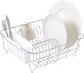 Sweet Home Collection Metal 2 Piece Dish Drying Rack Set Drainer with Utensil Holder Simple Easy to Use Fits in Most Sinks, 14.5" x 13" x 5.25", White
