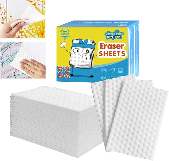 52 PCS Magic Sponge Eraser Sheets,Upgrade Convex Point Melamine Sheets，Disposable Portable Magic Cleaning Eraser Thin Wipes for Kitchenware Bathroom Shoe Sink Car Interiors Hard-to-Reach Places