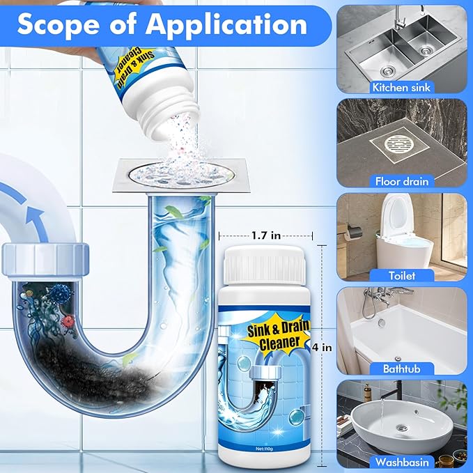 Pipeline Dredging Agent, 110g Drain Cleaner,Powerful Pipe Unclogger, Bathroom Sinks, Kitchen Sinks, Shower Pipes