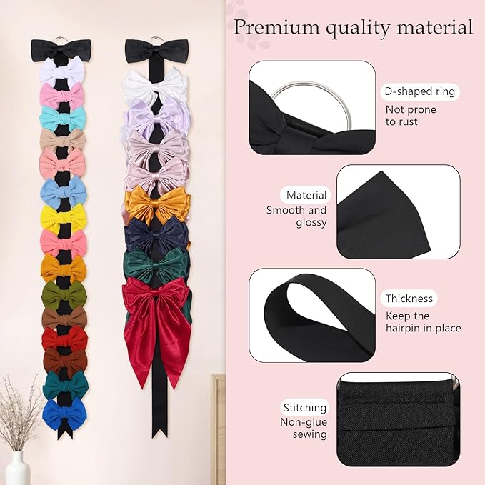 3 PCS Bow Holder for Girls Hair Bows, Ribbon Hair Clip Oraganizer Hair Barrettes Storage for Women,Wall Hanging Alligator Clip Hair Accessories Organizer Bedroom College Dorm Decor (Black-3pcs)