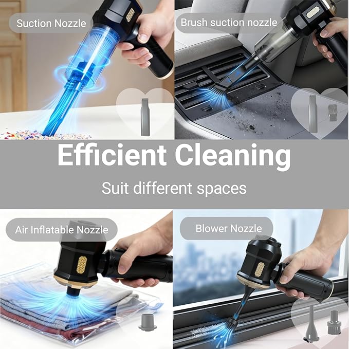 Handheld Car Vacuum Cleaner, 16000Pa Vacuum Cleaner and Air Duster, Multi-Nozzles for Car, Home, Office, Pet