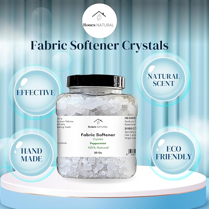 Peppermint Fabric Softener Crystals, (20 oz), Freshens and Softens Fabrics, Natural Peppermint Scent, In-Wash Fabric Beads, Non-Toxic, Made in the USA