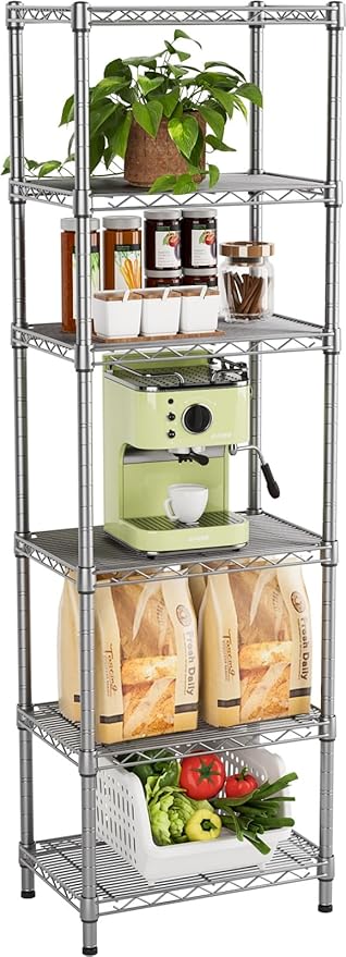 Golpart Small 5 tire Shelves Storage Wire Shelving Unit Metal Shelf Adjustable Organizers Storage Shelving for Bathroom Laundry Room Kitchen Pantry10”D x 16”W x 60.2”H Silver
