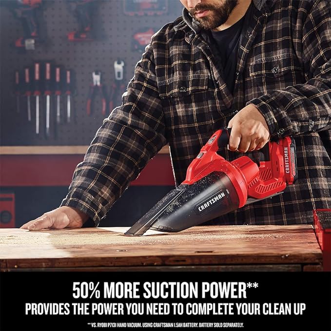 CRAFTSMAN V20 Cordless Hand Vacuum, 45 CFM, 2 Stage Filtration System with Filter, Bare Tool Only (CMCVH001B)