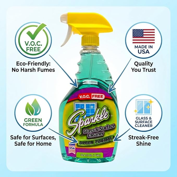 Sparkle Glass Cleaner Green Formula, Streak-Free Window, Mirror & Glass Surface Cleaner, 1 Gallon 128 Fl Oz Refill (Pack of 2)