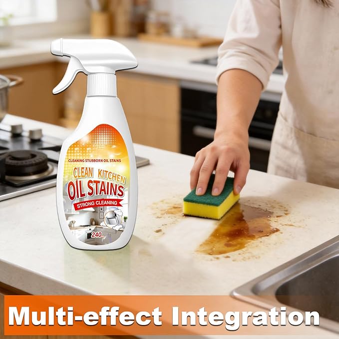 2PCS Heavy-Duty Oil Cleaner Stains,Clean Up Kitchen Oil Stains Spray,Multi-purpose Clean Up Kitchens Heavy Oil Duty,with 5 Sponge Scourers