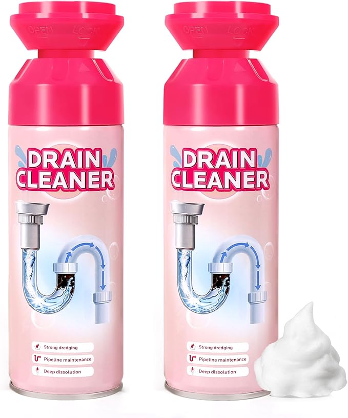 Foaming Drain Cleaner Clog Remover: Sink Cleaner Pipe Clogged Opener for Kitchen Bathroom Toilet Tubs and Showers (2 Pack)