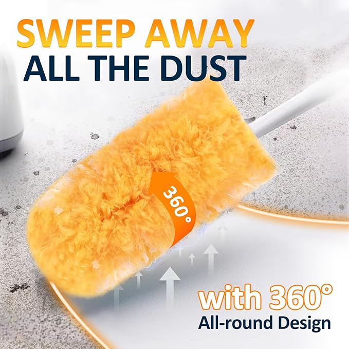 Heavy Duty Multi Surface 360°Heavy Duty 12 Duster Refills & 1 Handle, Compatible with Swiffer Dusters，Disposable Dusters for Cleaning