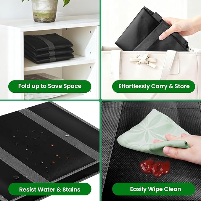 SpaceWhisper Reusable Grocery Bags with Long Handles [6 Pack] - Multipurpose Large Shopping Bags for Groceries, Foldable Grocery Totes Resist Water & Stains for Kitchen, Car Trunk, Picnic (Black)