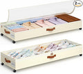 Yecaye Under Bed Storage with Wheels, 2 Pack Under Bed Storage Containers with Adjustable Dividers & Clear Window, 85L Rolling Underbed Organizer Bins Drawers for Clothes, Shoes, Blankets Toys, Beige