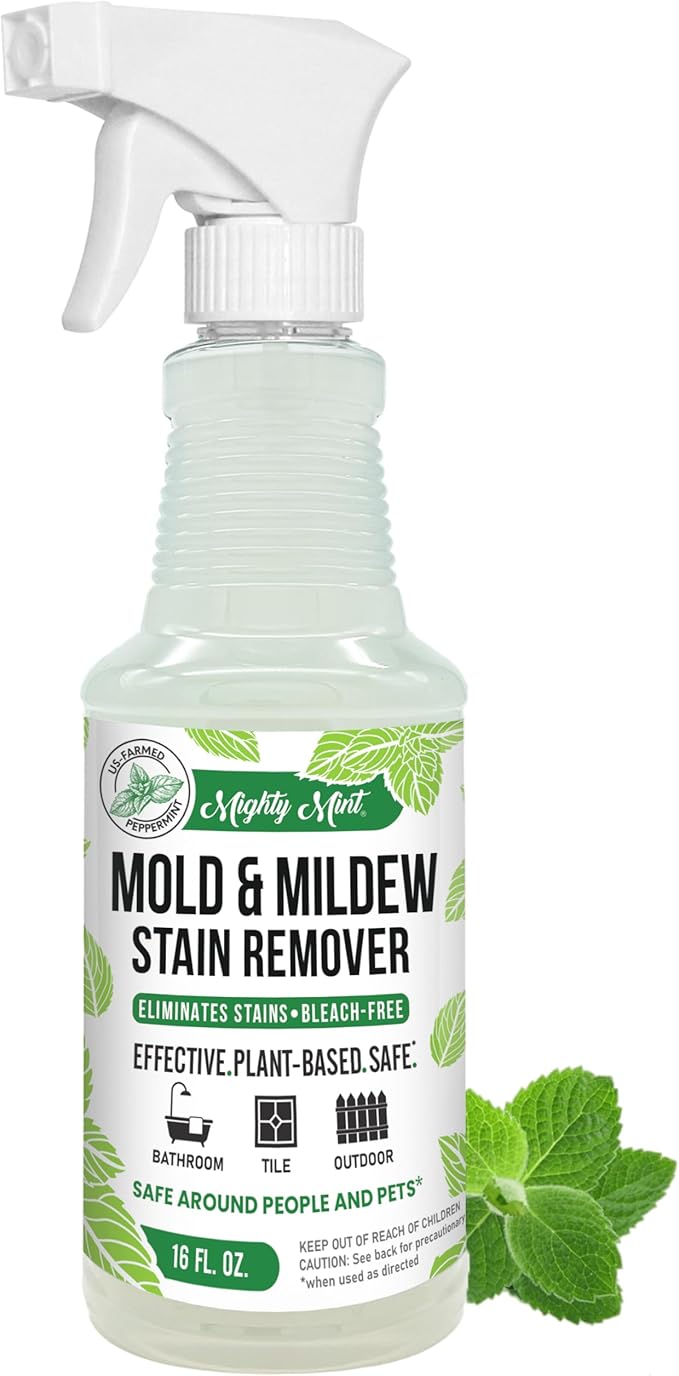 Mighty Mint Mold & Mildew Stain Remover Spray, Rapid Clean for Bathroom, Kitchen, Hard Water, Outdoors, Natural Peppermint Scent, 16oz
