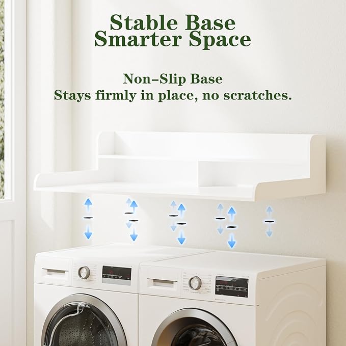 2-Tier Washer Dryer Countertop, Laundry Room Organization and Storage, 27.6" x 54" Wood Laundry Countertop for Washer and Dryer, White