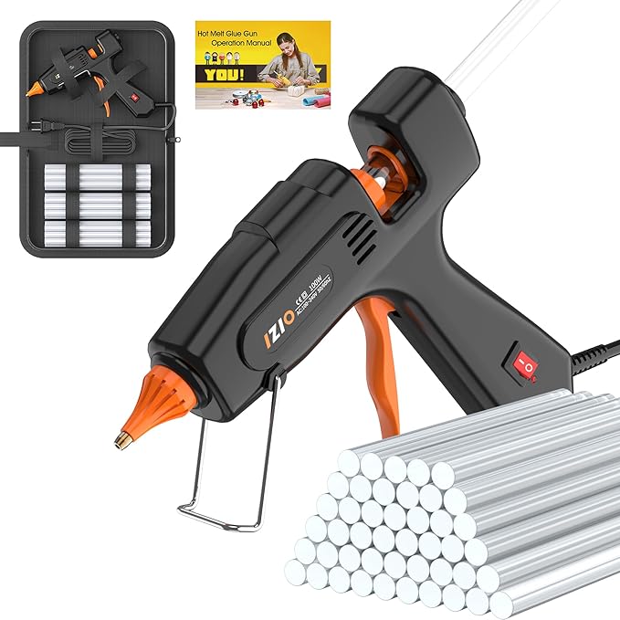 IZIO Professional Hot Glue Gun Kit-100W Fast Heat, 21 Glue Sticks(7/16"), Detachable Anti-Scald Nozzle & Durable Pouch | Heavy lightweight for diy projects, home repairs,ergonomic grip,Black gluegun