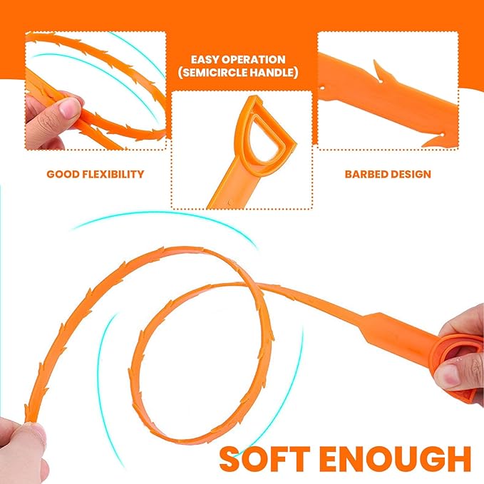 Drain Snake Clog Remover 4 Pack 20 Inch, Flexible Hair Drain Cleaner, Non-Slip Grip for Sink Shower Tub Toilet Kitchen Bathroom Clog Remover