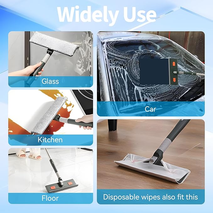 Window Cleaner for Home 68" Long Squeegee for Window Cleaning 2-in-1 Window Cleaning Squeegee Kit with Bendable Head Indoor Outdoor Window Washing Tool for Car Sliding Shower Glass Door