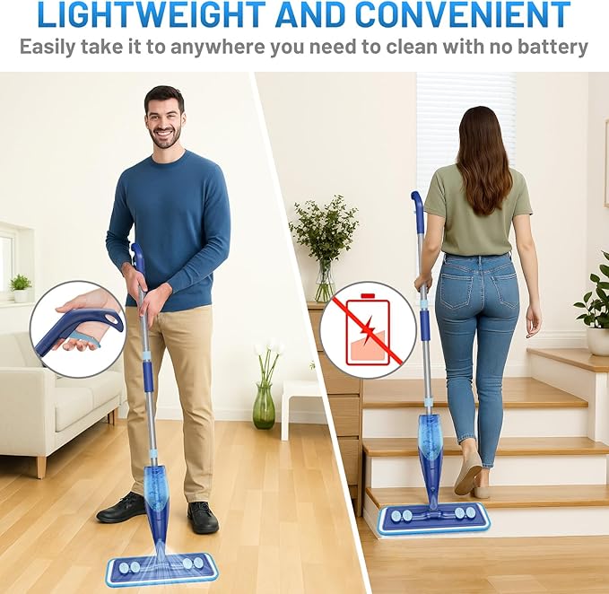 Microfiber Hardwood Floor Mop - Wet Dry Spray Mop with 4 Washable Pads for Tile Wood Laminate Vinyl Marble Home Kitchen - 500+ ML Refillable Bottle Dark Blue