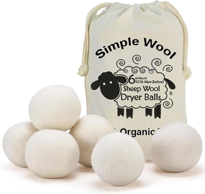 XL Dryer Balls from 100% New Zealand Wool (6-Pack), Natural & Reusable Fabric Softener Balls for 1000+ Loads, Essential Oil Ready Laundry Accesories, Reduces Wrinkles & Cuts Drying Time