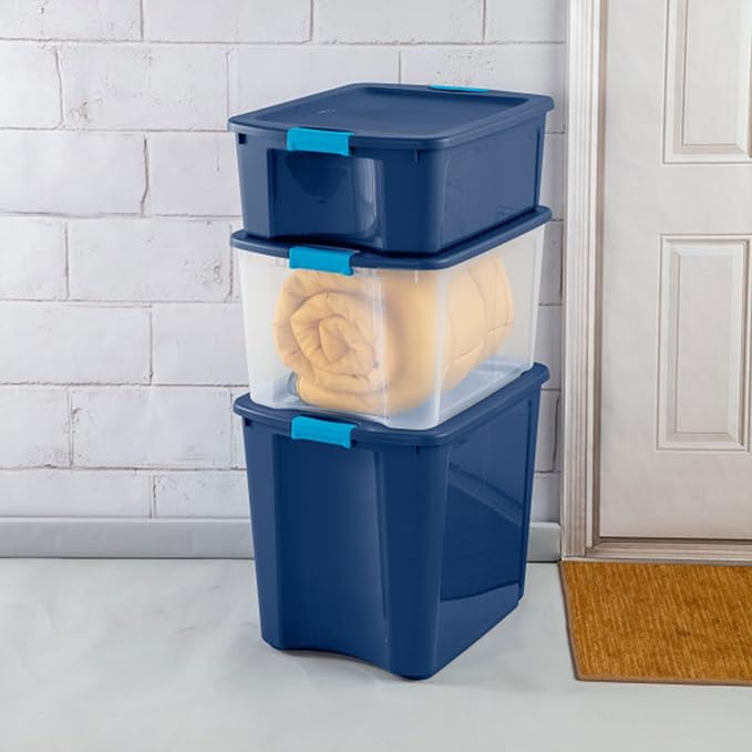 Sterilite 12-Pack Latch and Carry, Clear Plastic Storage Bins with Latching Lids and Full-Grip Handles, 18 Gallon