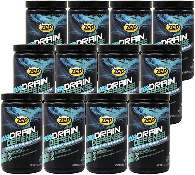 Zep Drain Defense Enzymatic Drain Cleaner Powder 18 oz (Case of 12) ZDC16 - Safe for Pipes and Septic Systems