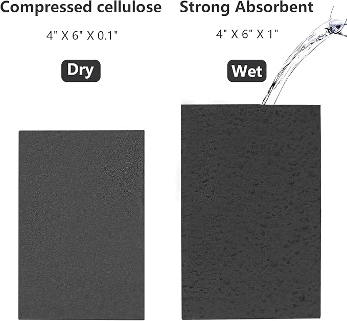 Cellulose Sponges, Large Size 4" x 6" x 1" - Heavy Duty Scrub Kitchen Sponge, Clean Tough Messes Without Scratching Kitchen Cleaning Pads, Pop Up Eco DIY (6 Pack), Black
